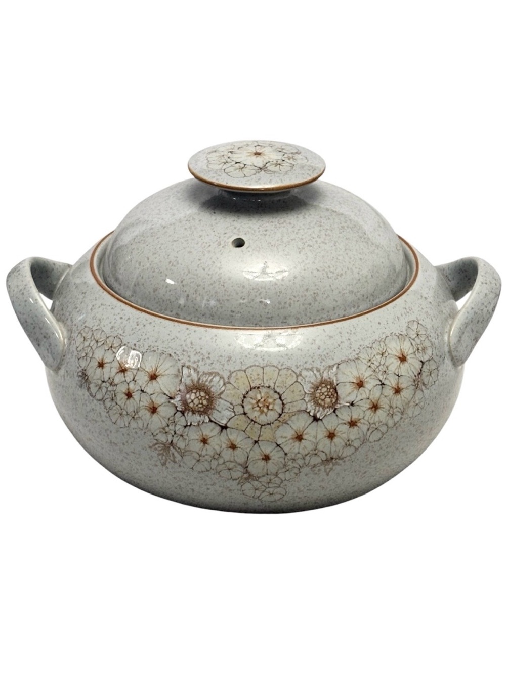 Denby Handcrafted Fine Stoneware 2 Quart Reflections Pattern Bean Pot with Lid